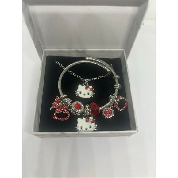 🎀 Hello Kitty Charm Bracelet – Silver Tone with Red Accents – Gift Box Included - Picture 1 of 1